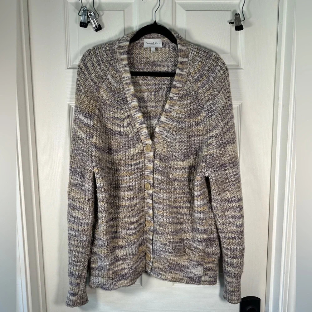 Micheal Stars Chunky Knit Button Up Cardigan Multicolored Yarn Size Large